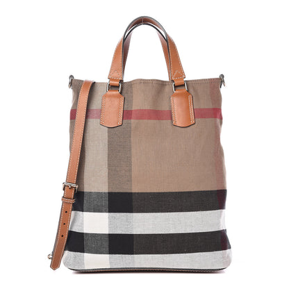 Burberry Canvas Mega Check Medium Tottenham Brit Tote Saddle Brown 1 of 14
