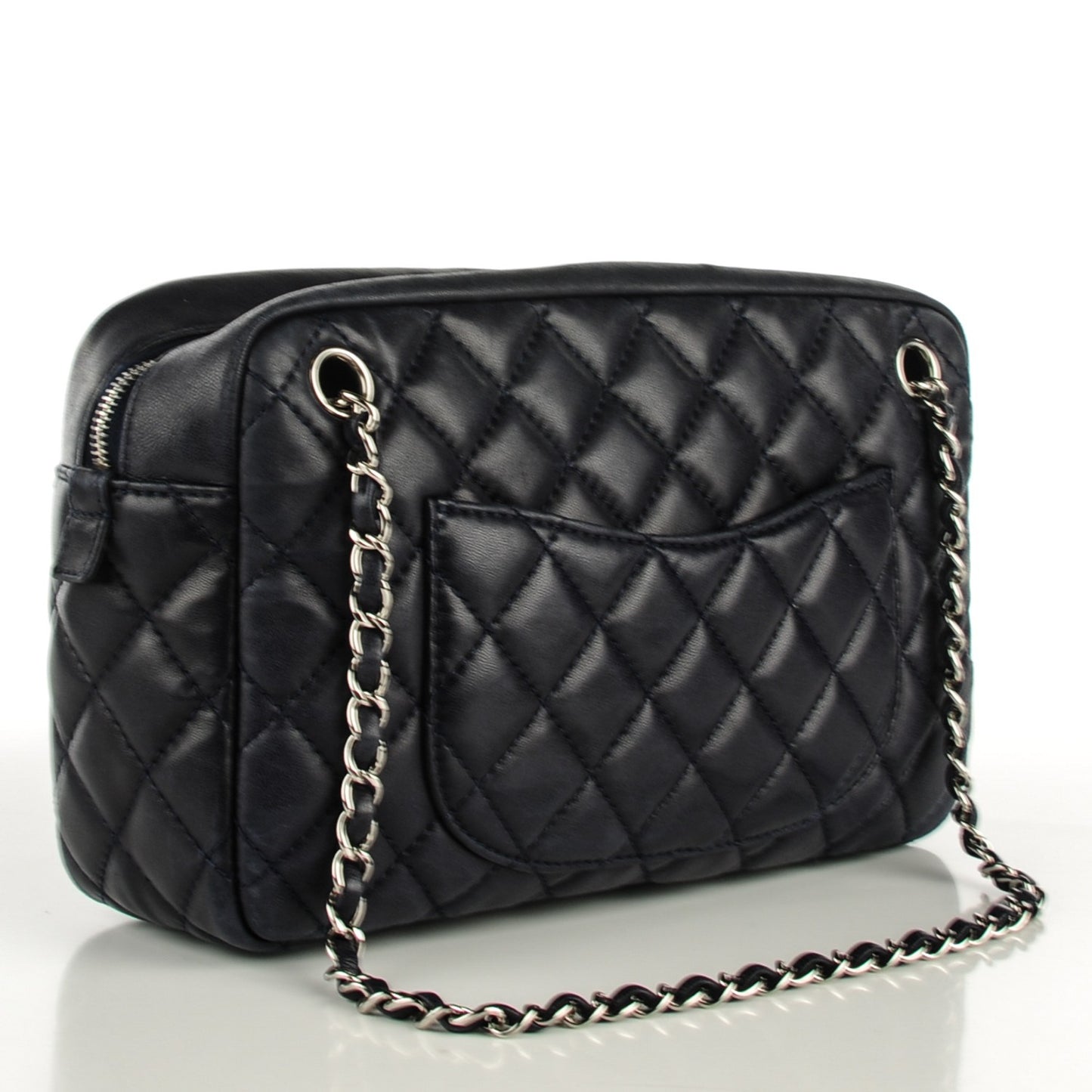 Lambskin Quilted Medium Camera Case Navy