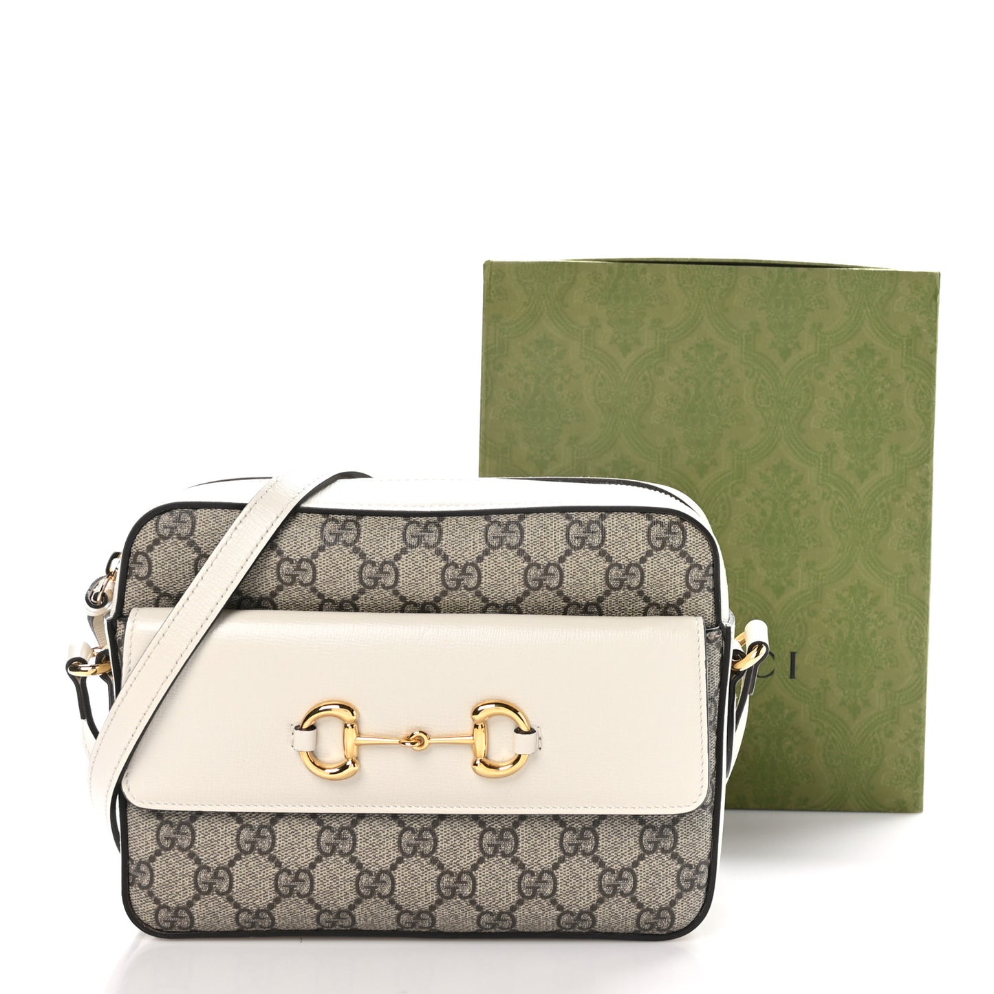 GG Supreme Monogram Small Horsebit 1955 Shoulder Bag Beige Mystic White