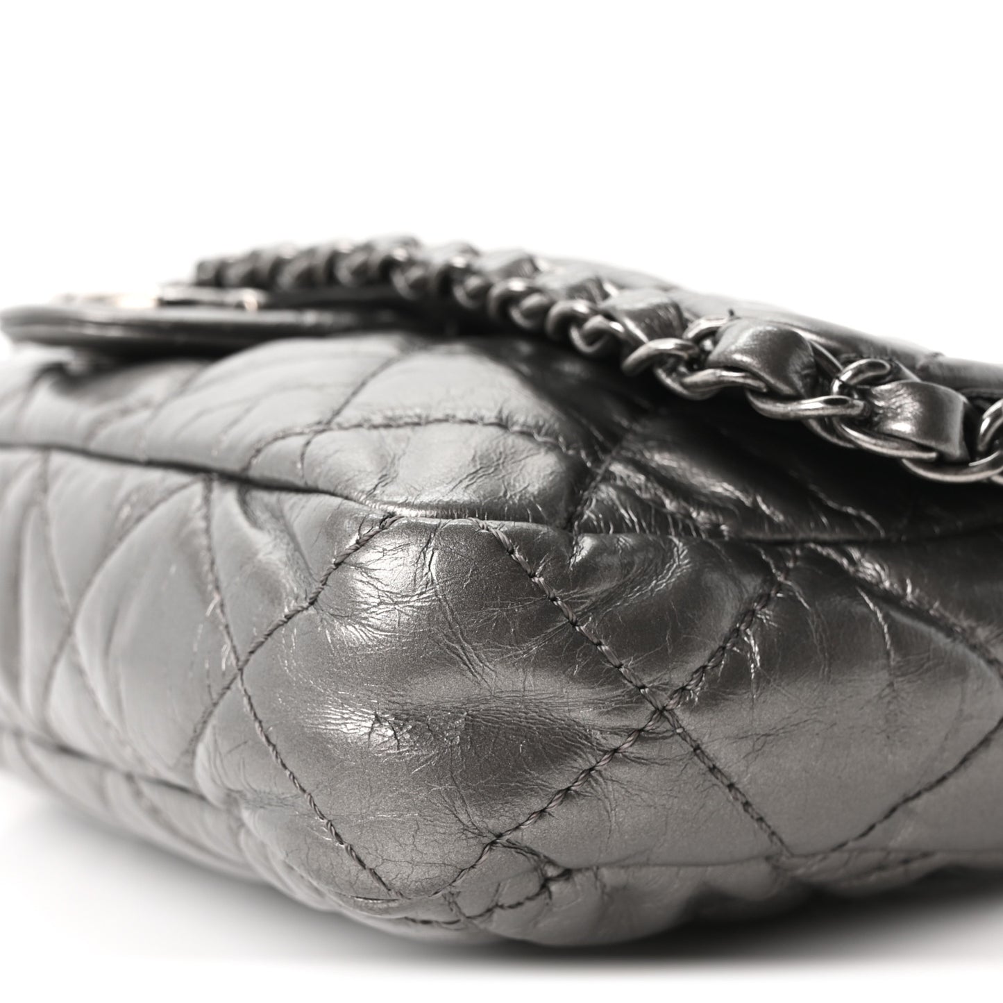 Metallic Calfskin Quilted Medium Chain Me Flap Grey