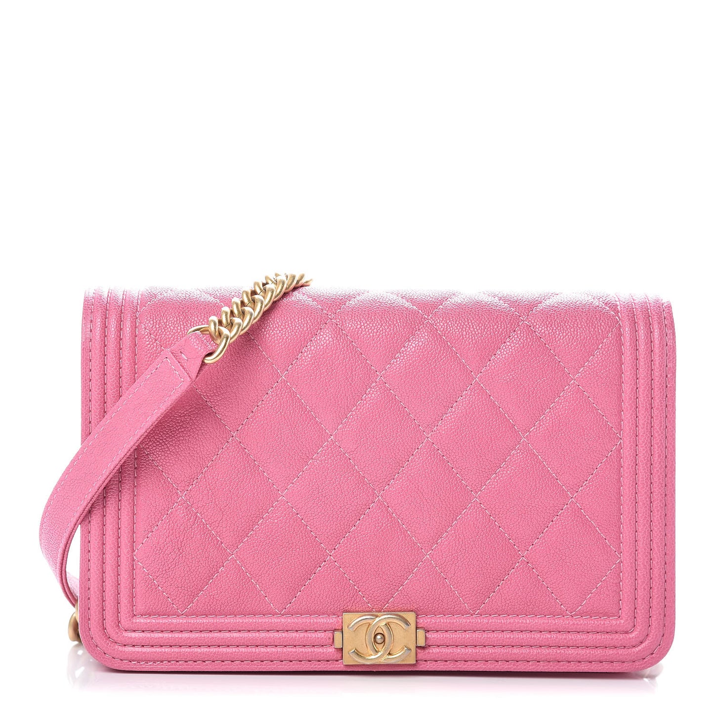 Caviar Quilted Boy Wallet On Chain WOC Pink
