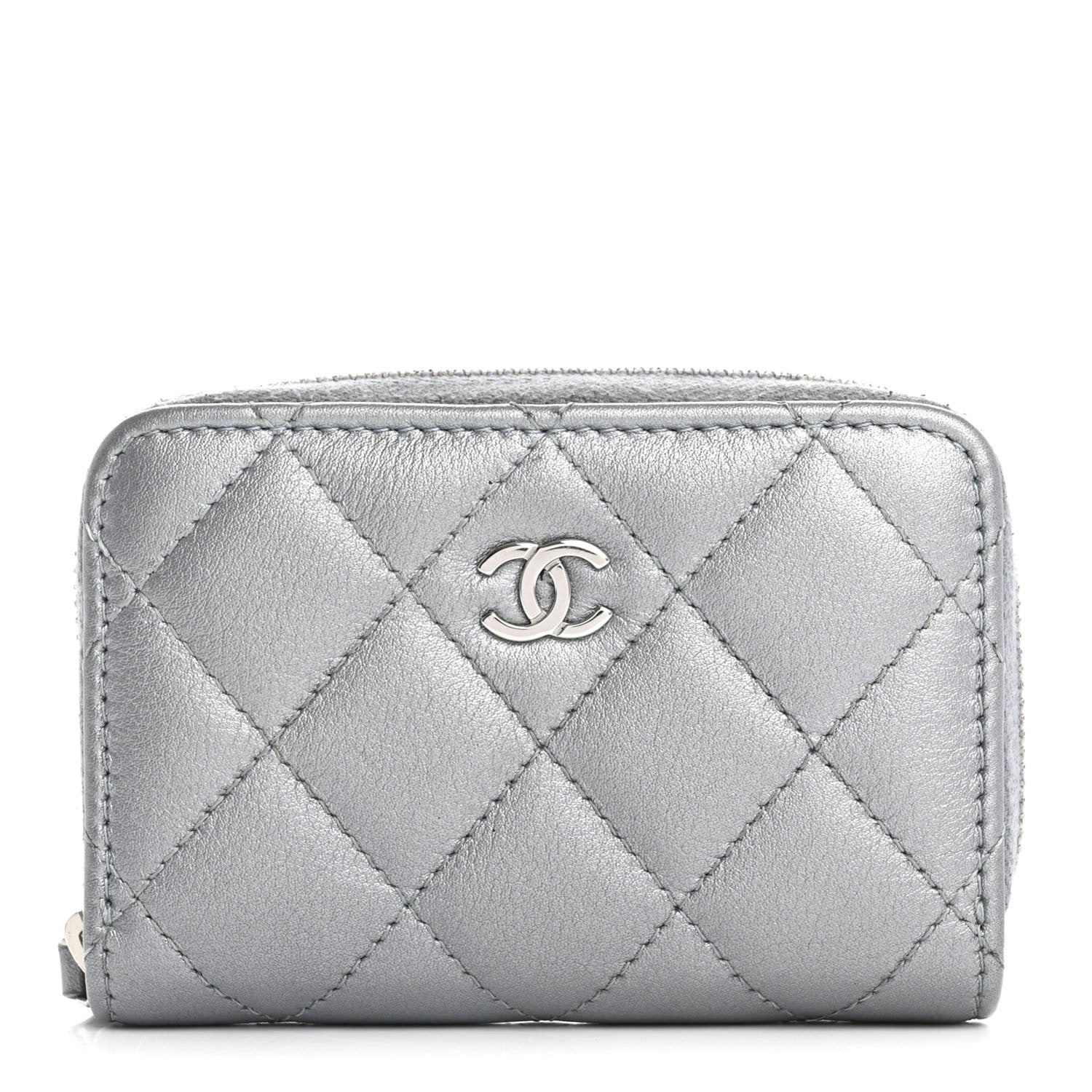 Chanel Iridescent Calfskin Quilted Zip Coin Purse Wallet Light Blue 1 of 11