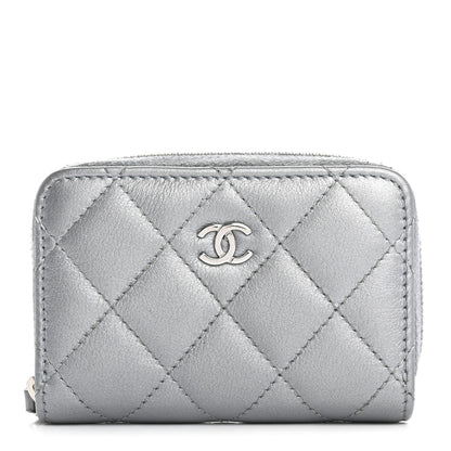 Chanel Iridescent Calfskin Quilted Zip Coin Purse Wallet Light Blue 1 of 11