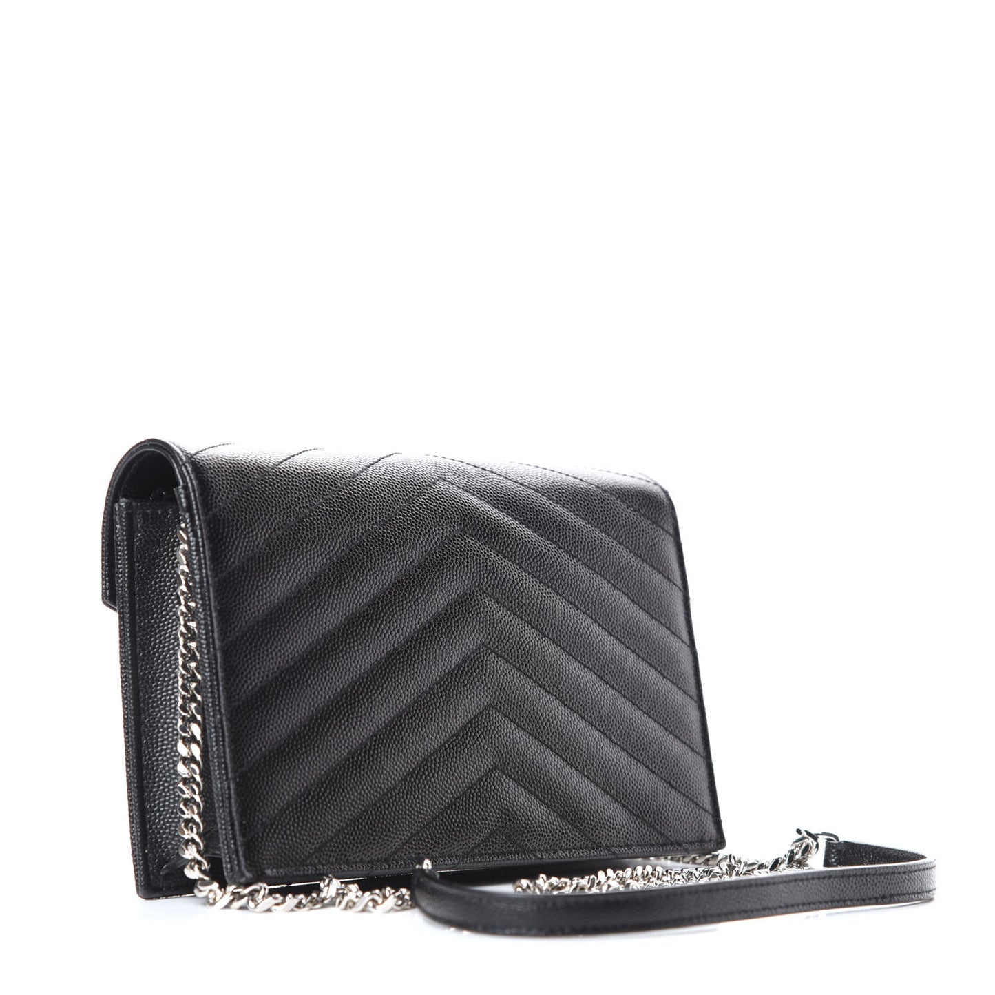 Grain De Poudre Matelasse Chevron Monogram Envelope Chain Wallet Black