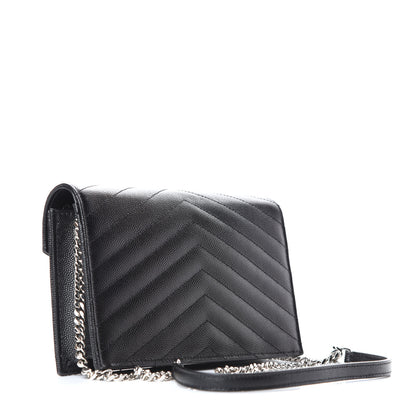 Saint Laurent Grain De Poudre Matelasse Chevron Monogram Envelope Chain Wallet Black 3 of 9