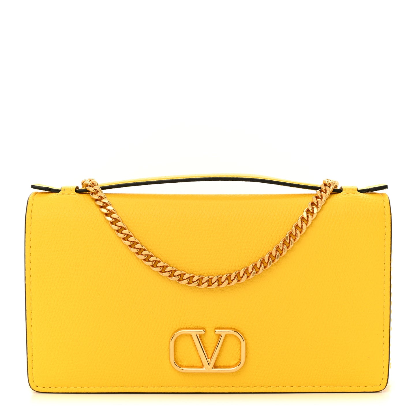 Grainy Calfskin VLogo Top Handle Wallet With Chain Bright Lemon