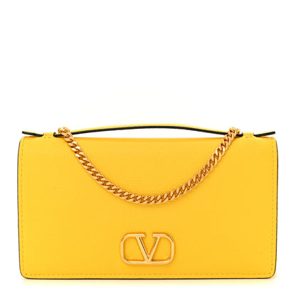 Valentino Garavani Grainy Calfskin VLogo Top Handle Wallet With Chain Bright Lemon 1 of 9