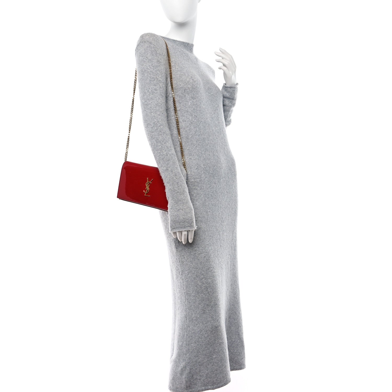 Saint Laurent Patent Calfskin Monogram Kate Wallet On Chain Rouge Eros 2 of 9