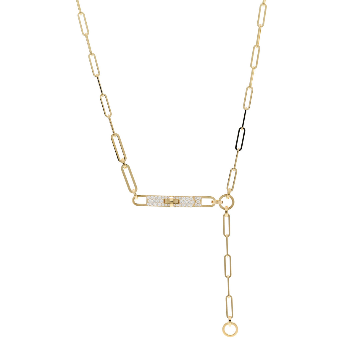 18K Yellow Gold Diamond Pave PM Kelly Chaine Lariat Necklace ST