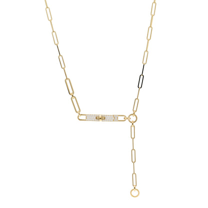 Hermes 18K Yellow Gold Diamond Pave PM Kelly Chaine Lariat Necklace ST 1 of 5
