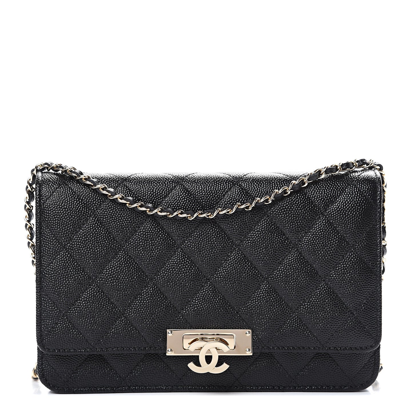 Caviar Quilted Golden Class Wallet On Chain WOC Black