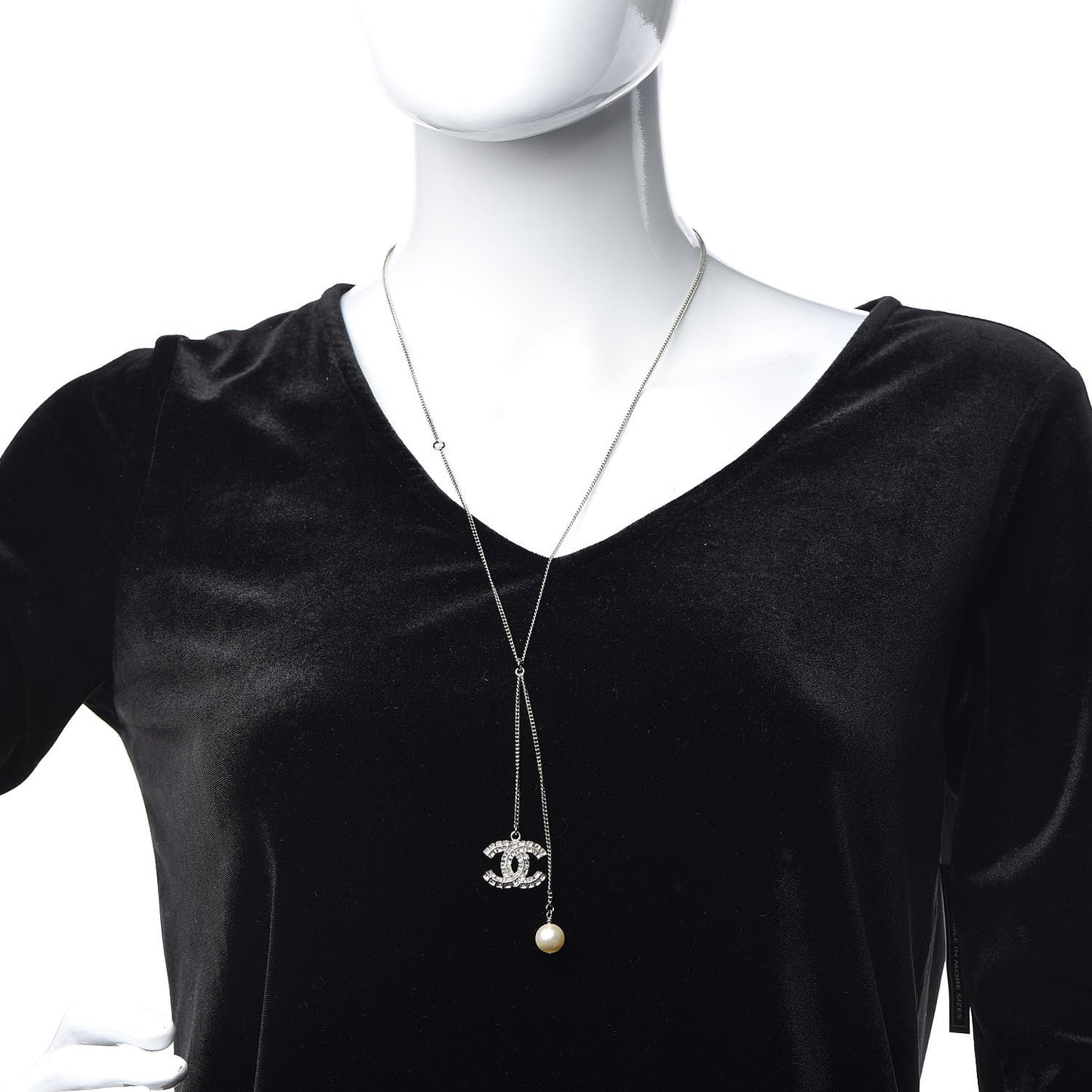 Baguette Crystal Pearl CC Lariat Necklace Silver