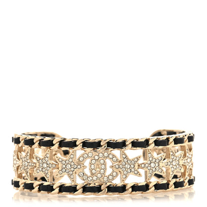 Chanel Lambskin Crystal CC Star Cuff S Bracelet Gold Black 1 of 6