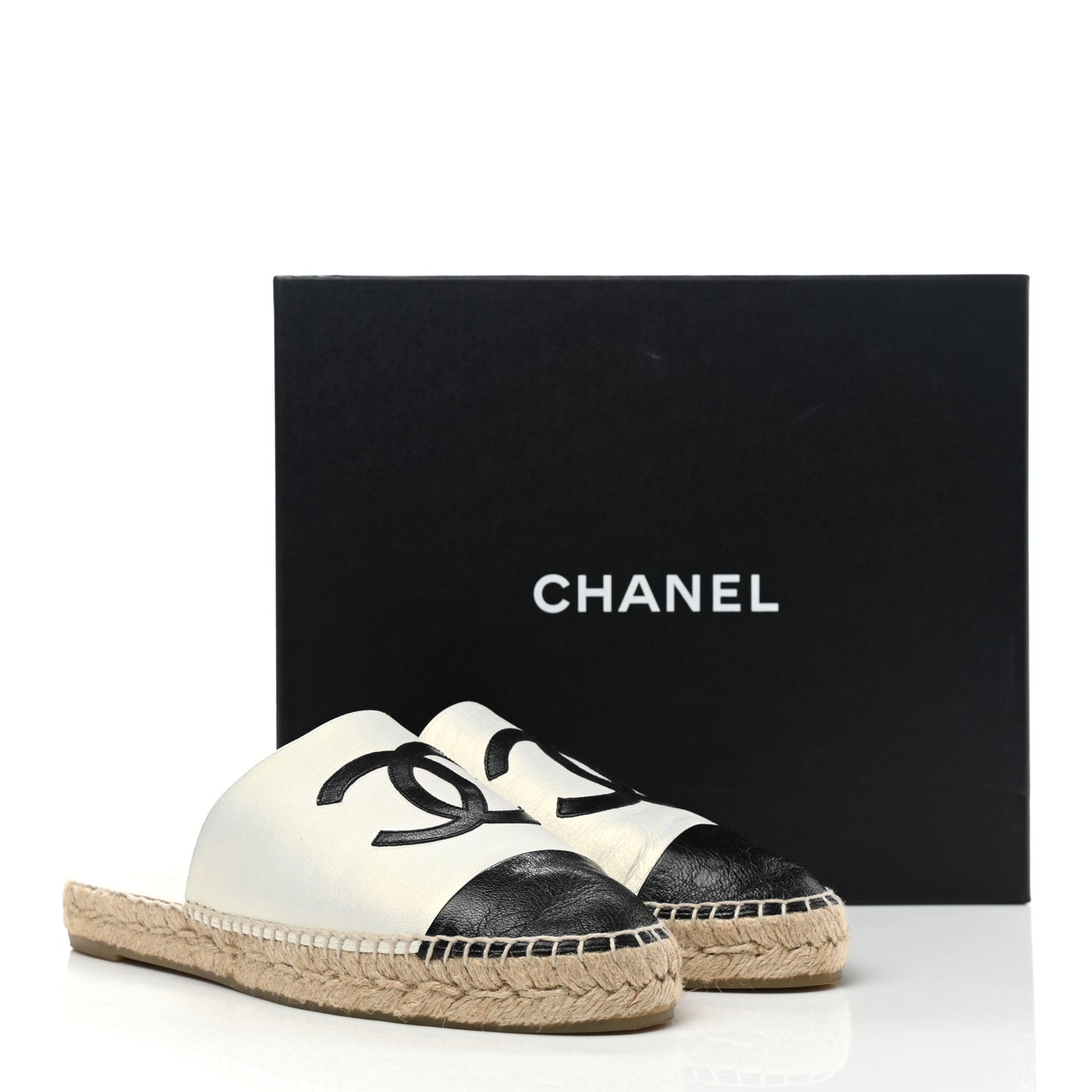 Iridescent Goatskin CC Espadrille Mules 41 Ivory Black