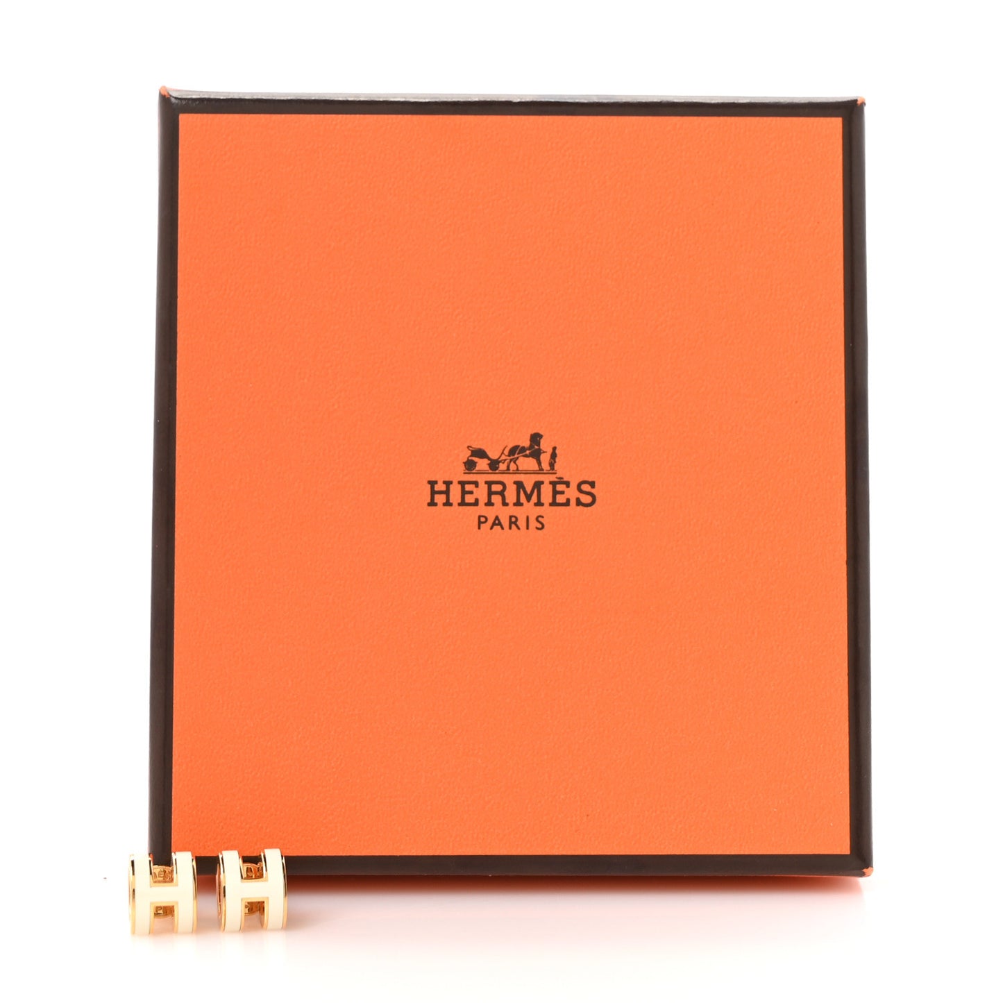 Gold Lacquered Mini Pop H Earrings White