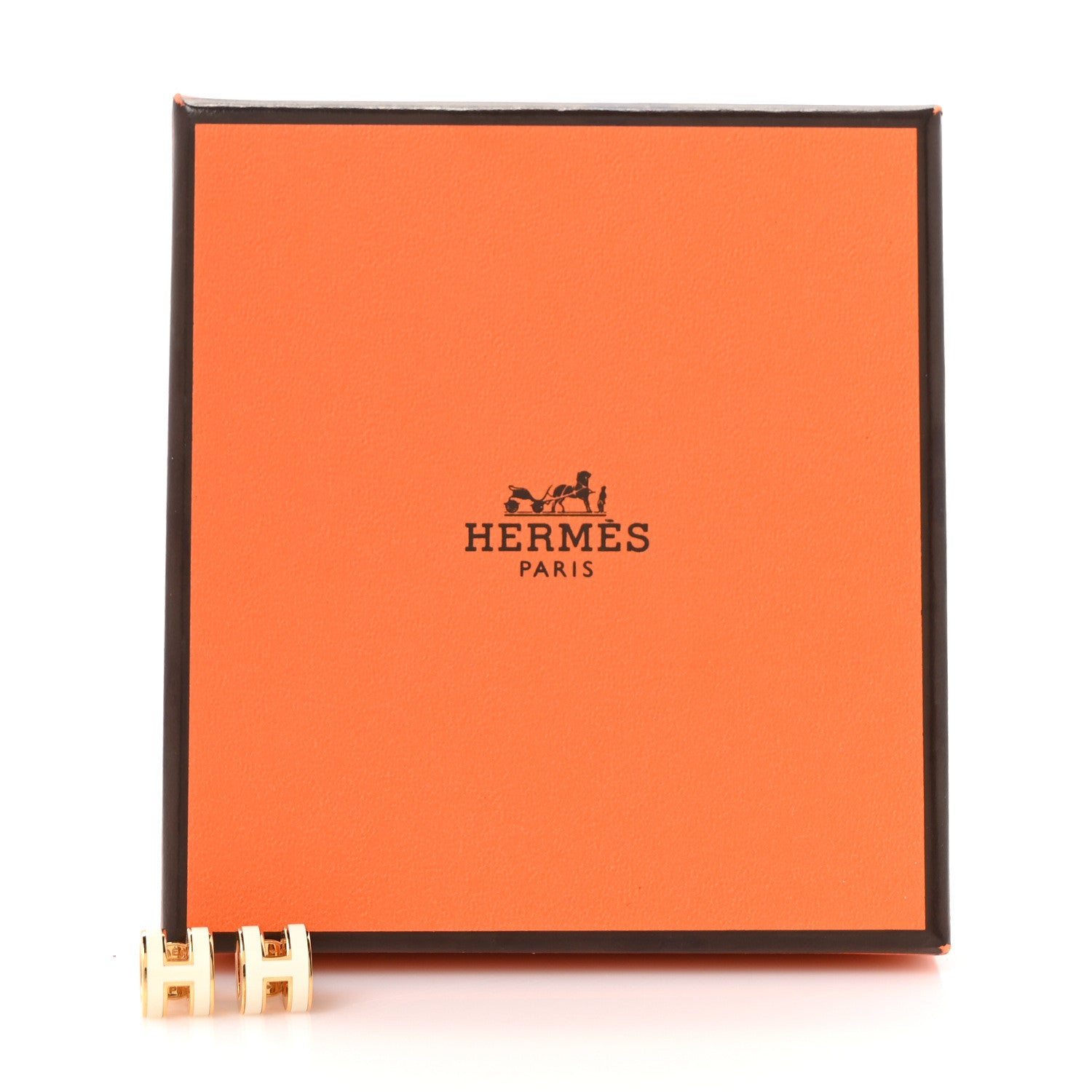 Hermes Gold Lacquered Mini Pop H Earrings White 5 of 5
