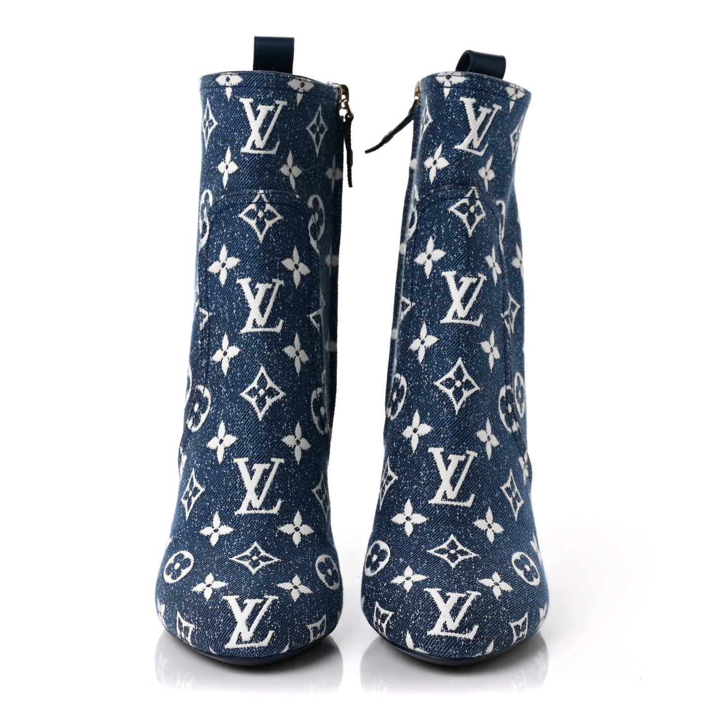 Denim Monogram Silhouette Ankle Boots 39 Navy Blue