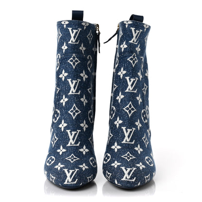 Louis Vuitton Denim Monogram Silhouette Ankle Boots 39 Navy Blue 2 of 6