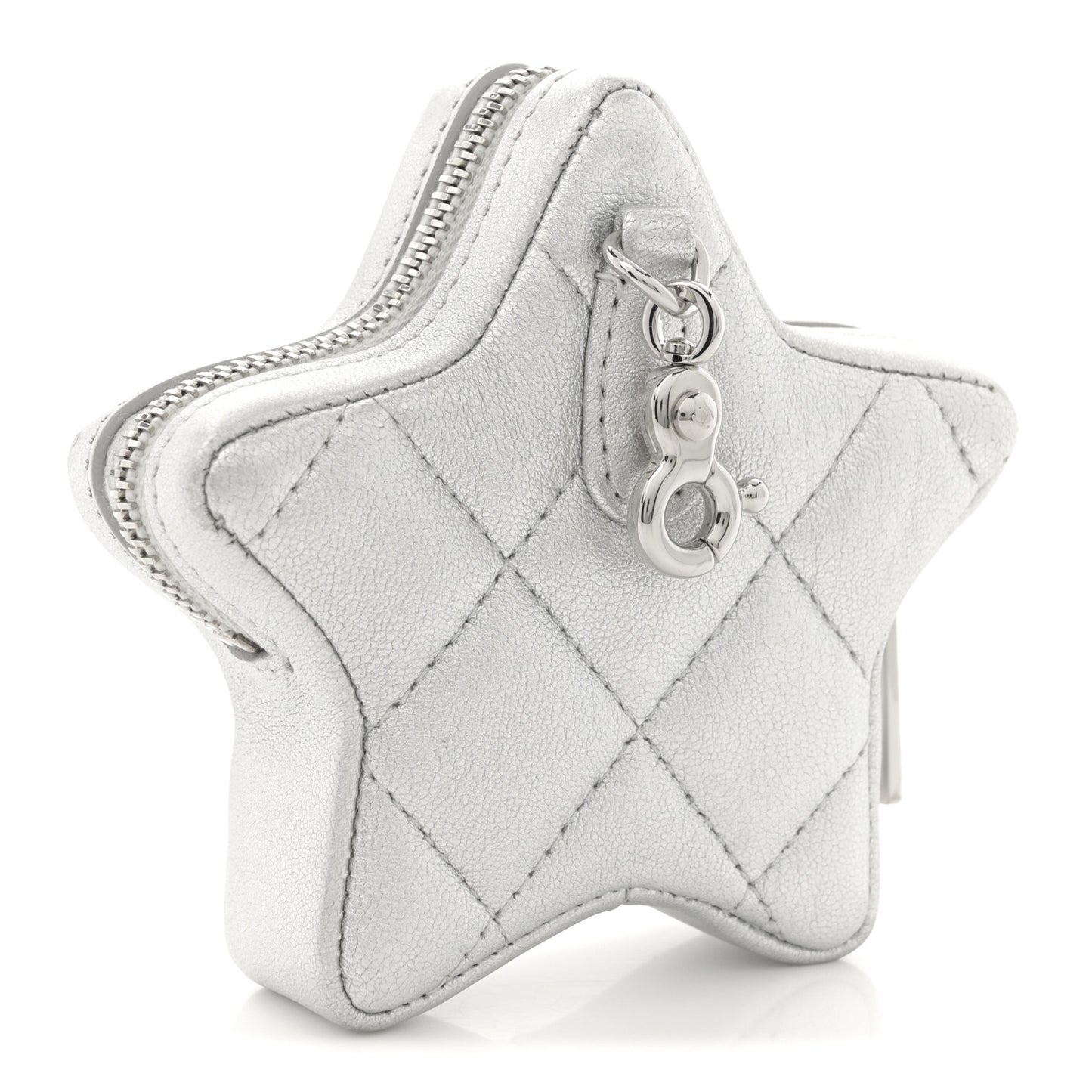 Metallic Lambskin Walk Of Fame Star Clip On Coin Purse Silver