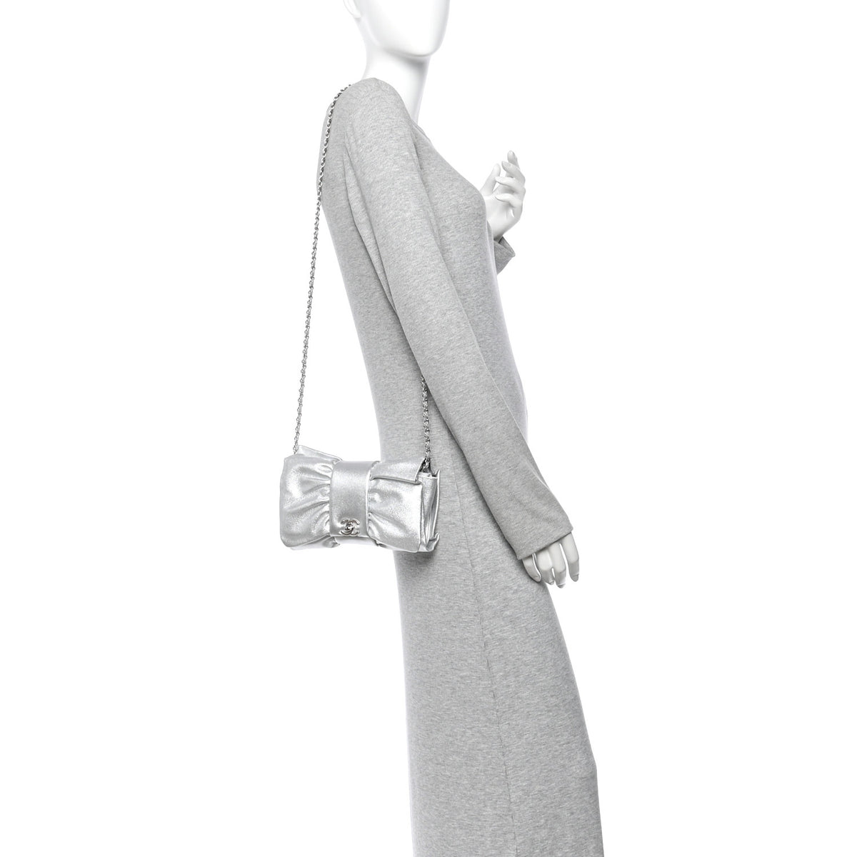 Chanel Metallic Lambskin Tie My Bow Flap Clutch With Chain Silver 2 of 10