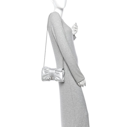Chanel Metallic Lambskin Tie My Bow Flap Clutch With Chain Silver 2 of 10