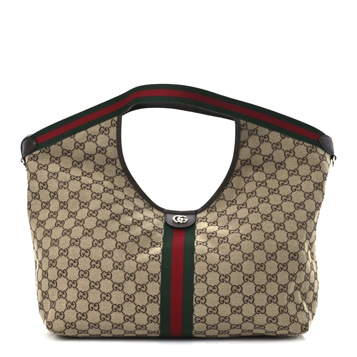 Gucci GG Monogram Web Large Giglio Tote Beige Brown 1 of 12