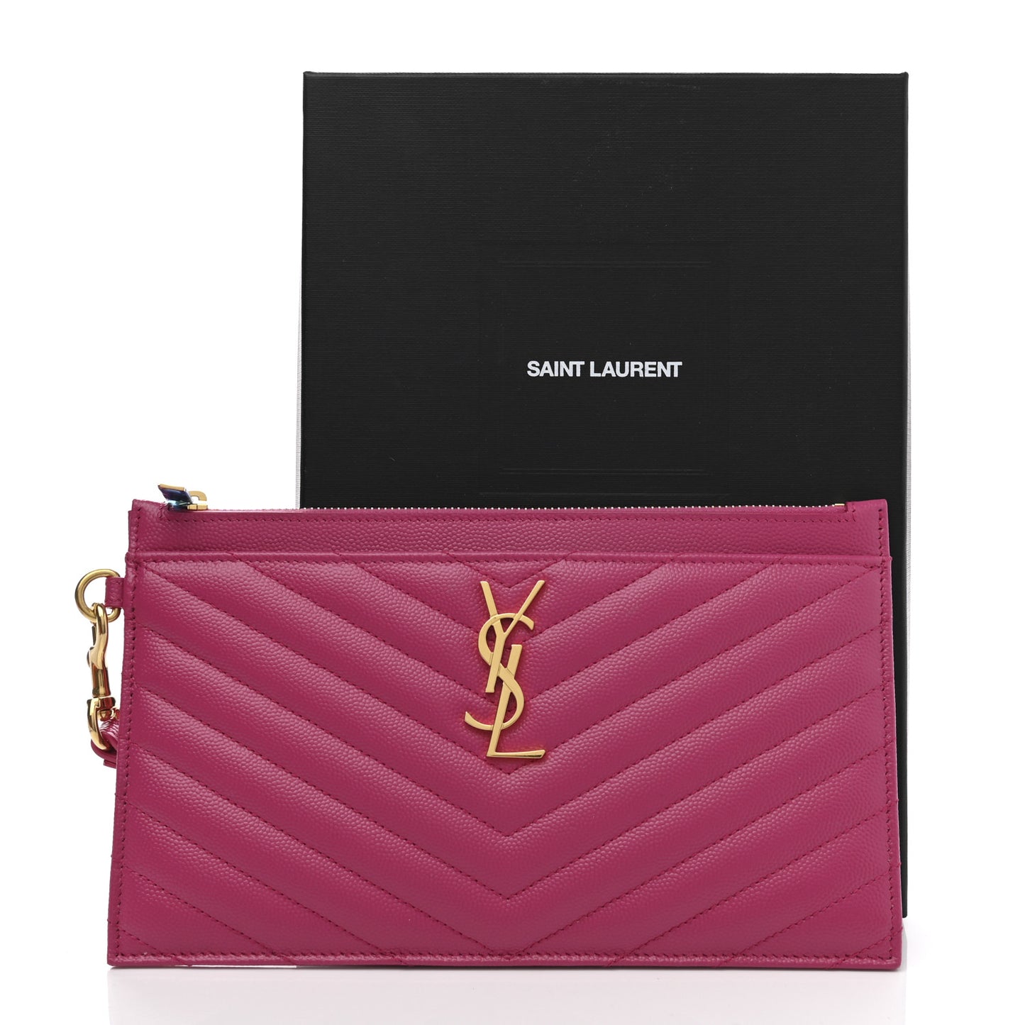 Grain De Poudre Chevron Monogram Large Bill Pouch Fuxia Couture