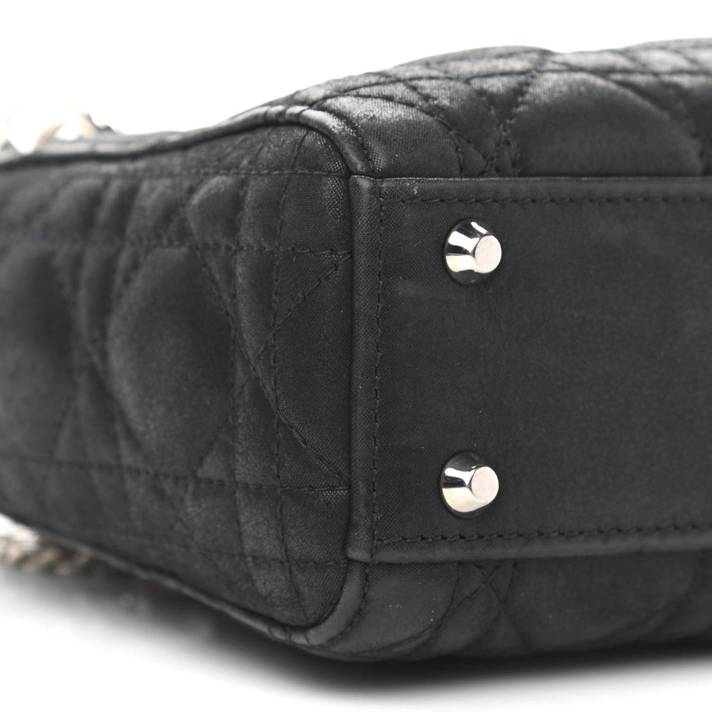Metallic Calfskin Cannage Mini Lady Dior Black