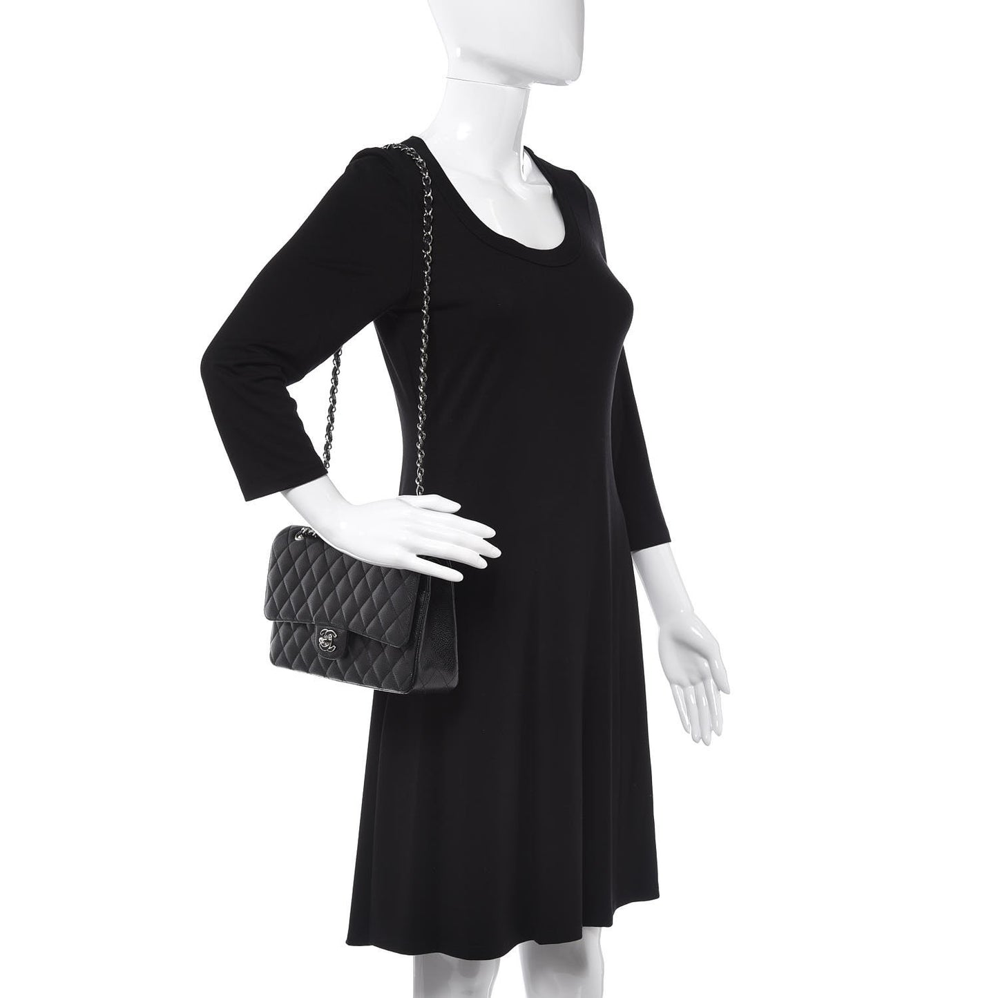 Caviar Quilted Medium Double Flap Black
