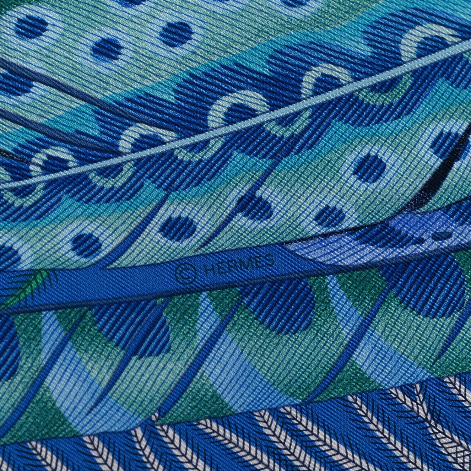 Hermes Silk Plumes En Fete Scarf 90 Bleu Cobalt Turquoise 6 of 6