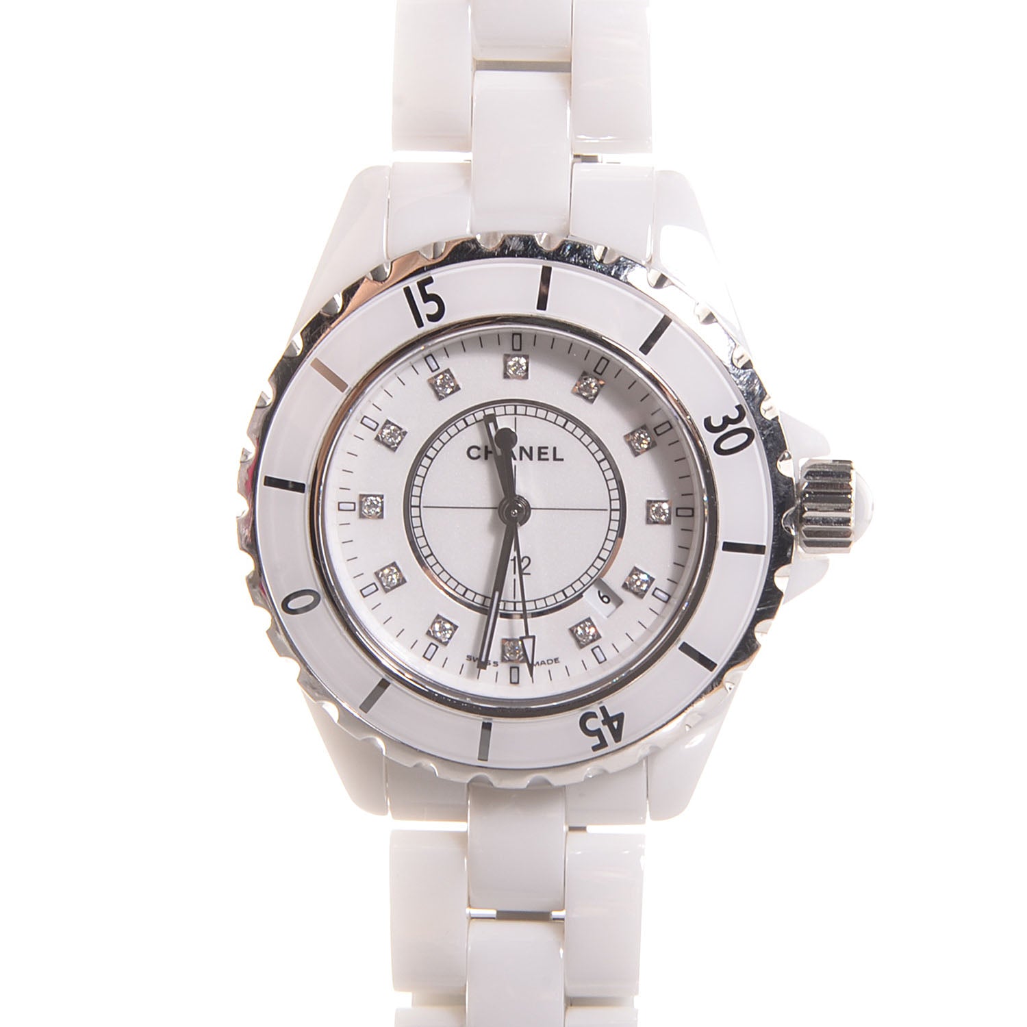 Chanel Stainless Steel Ceramic Diamond 33mm J12 Quartz Watch White 1 of 6