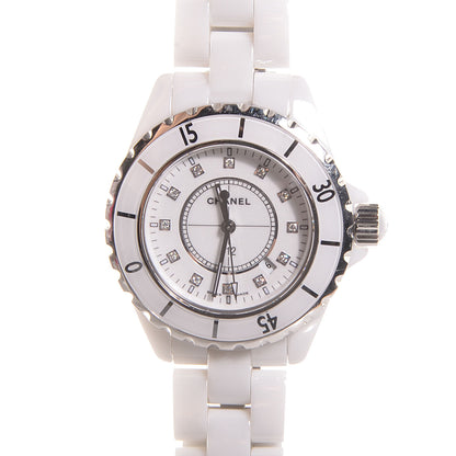Chanel Stainless Steel Ceramic Diamond 33mm J12 Quartz Watch White 1 of 6