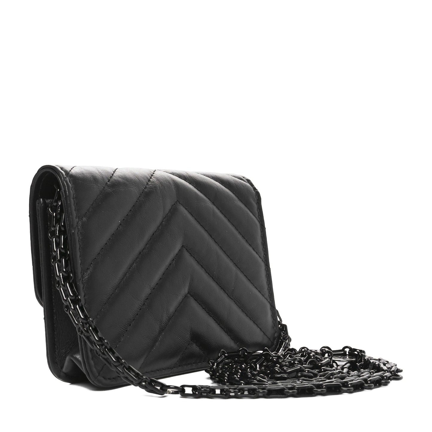 Aged Calfskin Chevron Quilted Reissue Belt Bag Black
