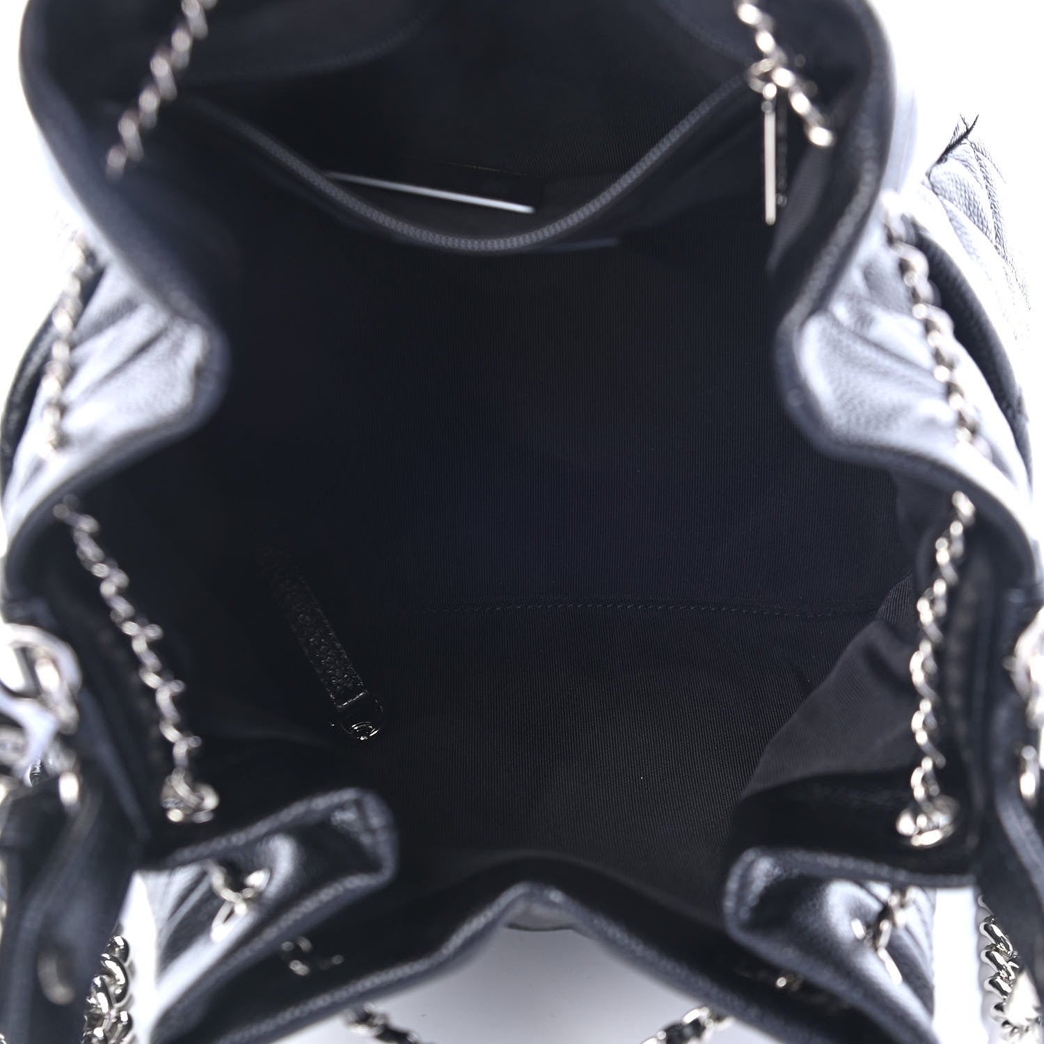 Chanel Caviar Flat Quilted CC Chain Bucket Drawstring Bag Black 5 of 9