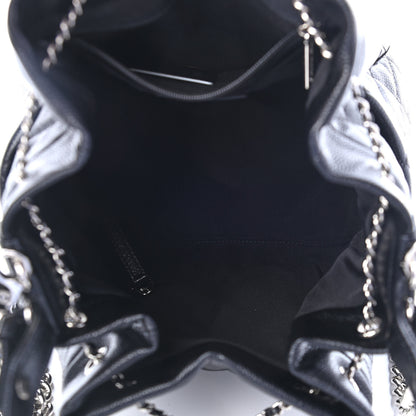 Chanel Caviar Flat Quilted CC Chain Bucket Drawstring Bag Black 5 of 9