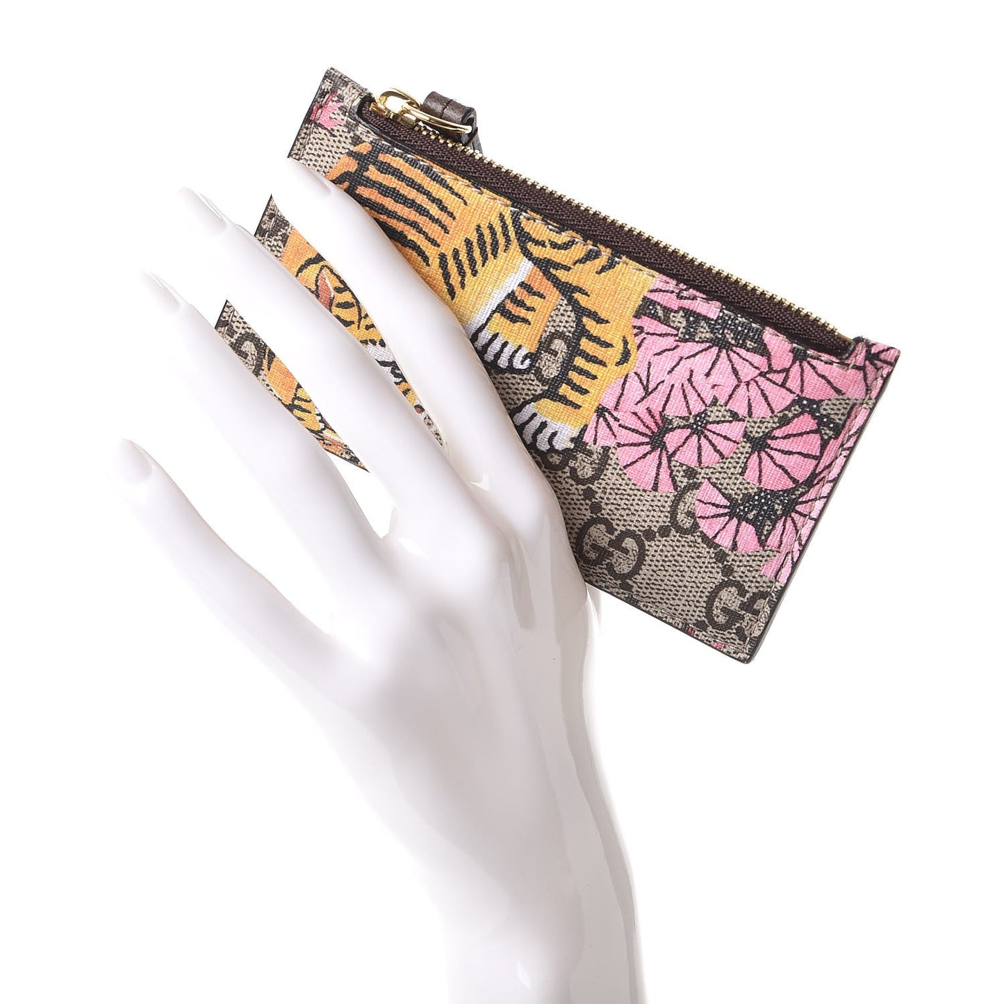 GG Supreme Monogram Bengal Coin Case Card Holder Beige Crop Pink New Acero