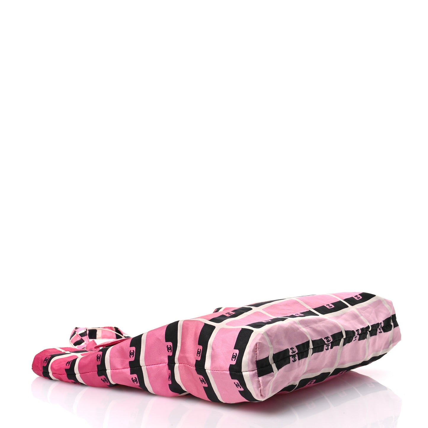 Caviar Fabric Quilted Foldable Tote With Chain Pink Multicolor