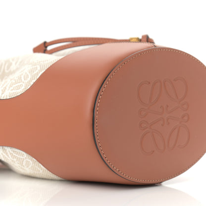 Loewe Calfskin Jacquard Linen Anagram Embroidered Small Balloon Bucket Bag Ecru Tan 7 of 8