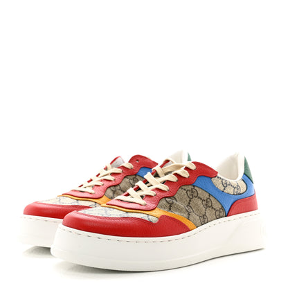 Gucci GG Supreme Monogram Textured Dollar Calfskin Mens Chunky Sneakers 7 Beige Ebony Blue Lobster Red Crop 3 of 8
