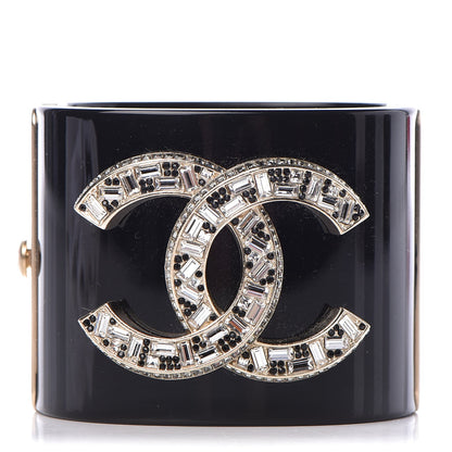 Chanel Resin Crystal CC Cuff Black Gold 1 of 7