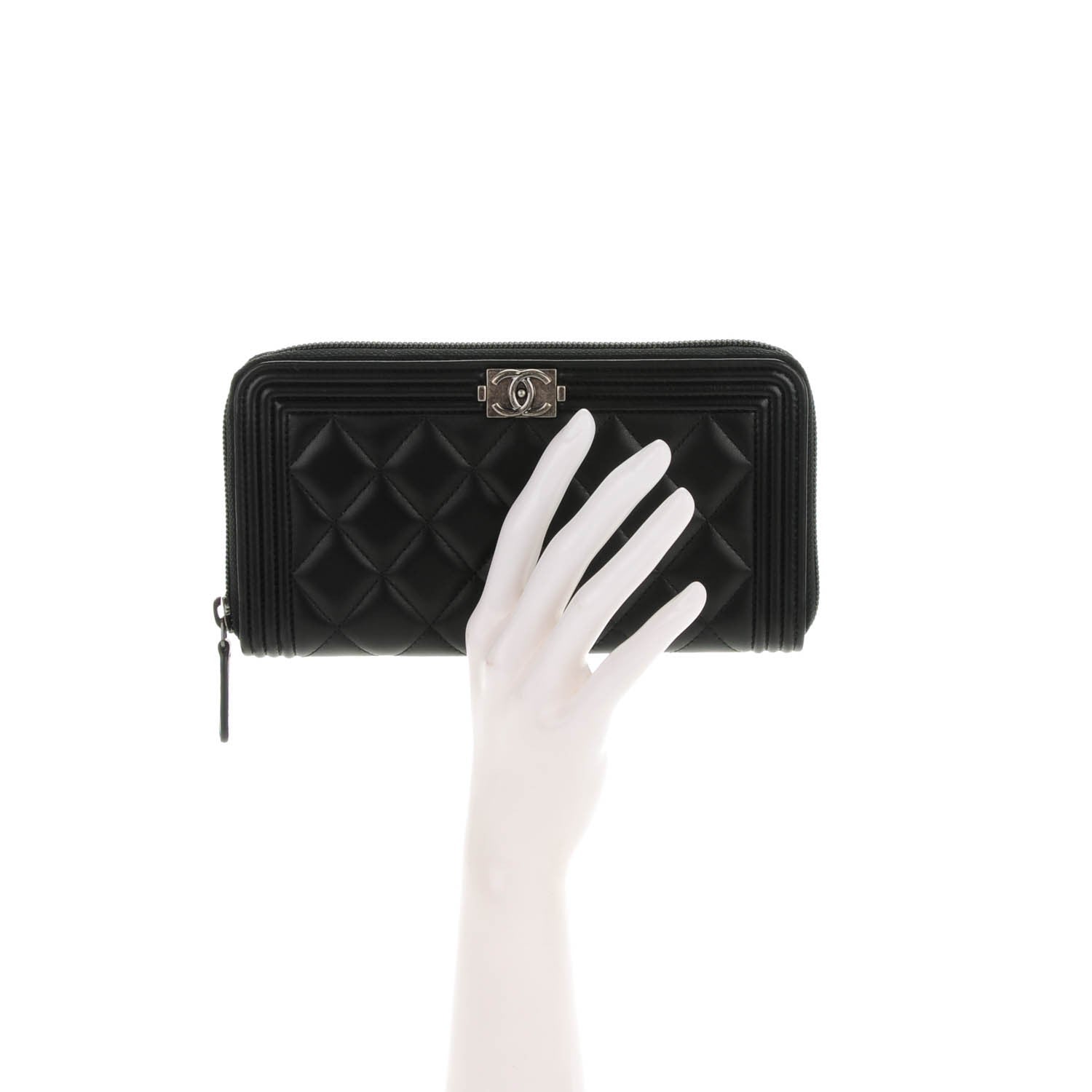 Chanel Lambskin Quilted Boy Zip Around Wallet Black 2 of 8