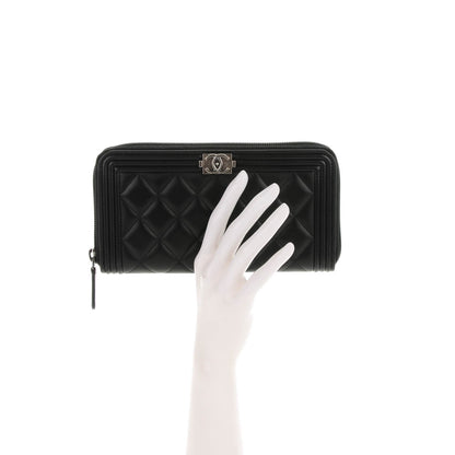 Chanel Lambskin Quilted Boy Zip Around Wallet Black 2 of 8