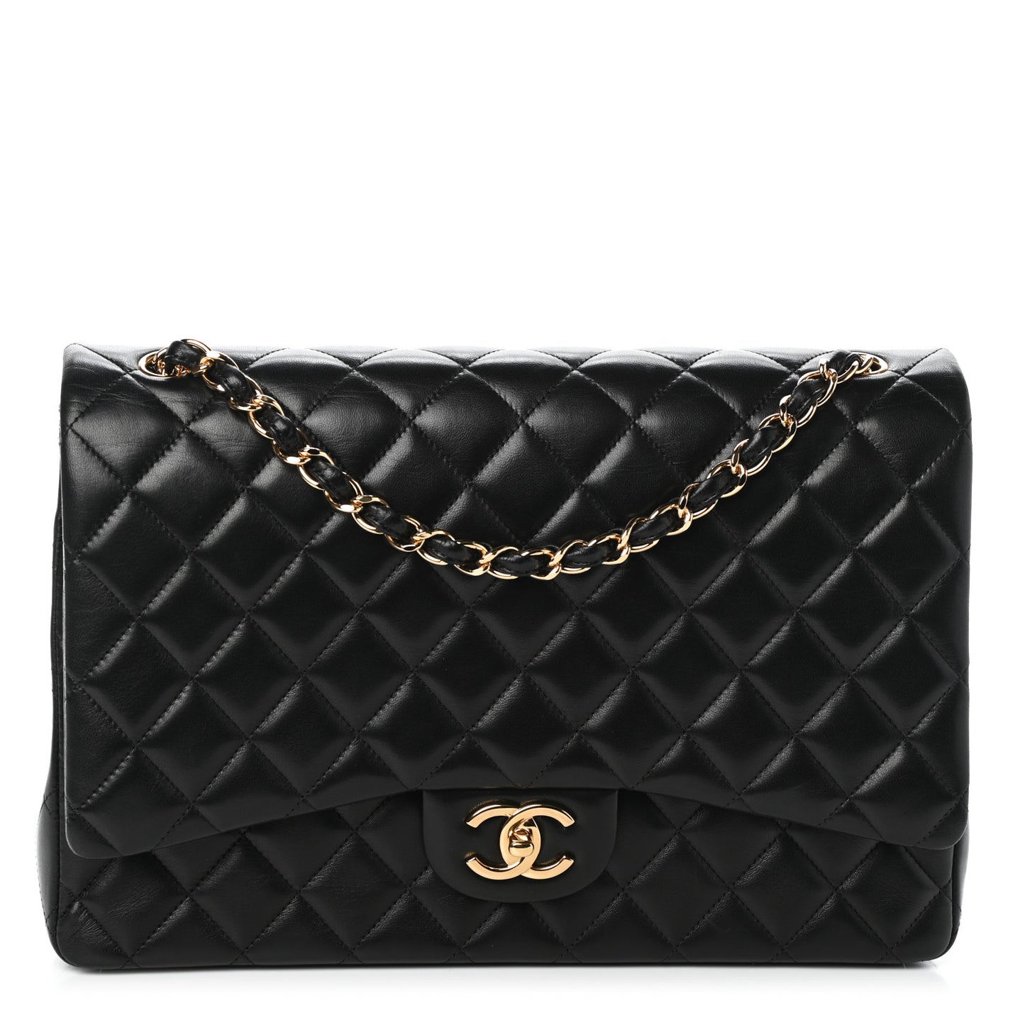 Lambskin Quilted Maxi Double Flap Black