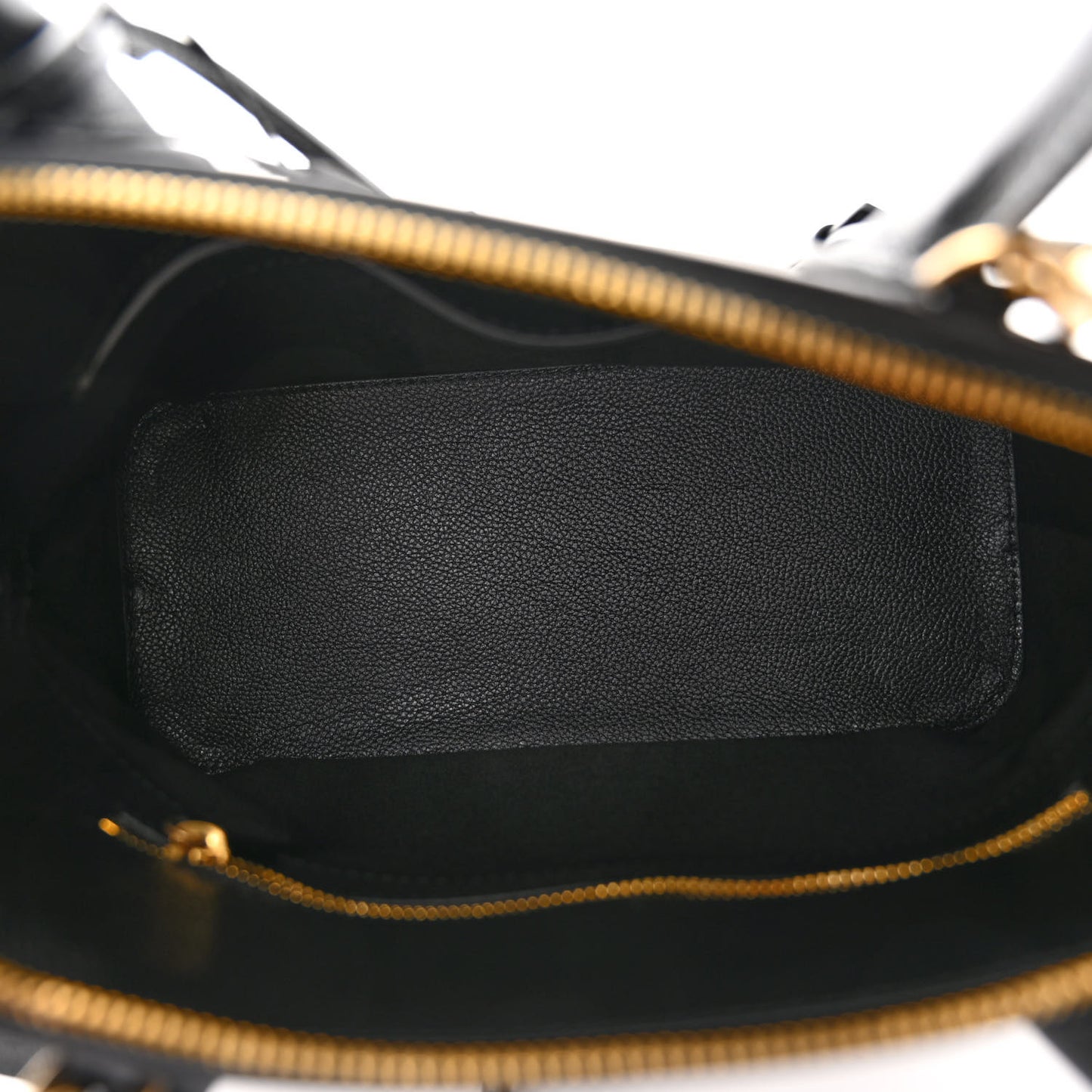 Grained Calfskin Logo S Ville Top Handle Bag Black White