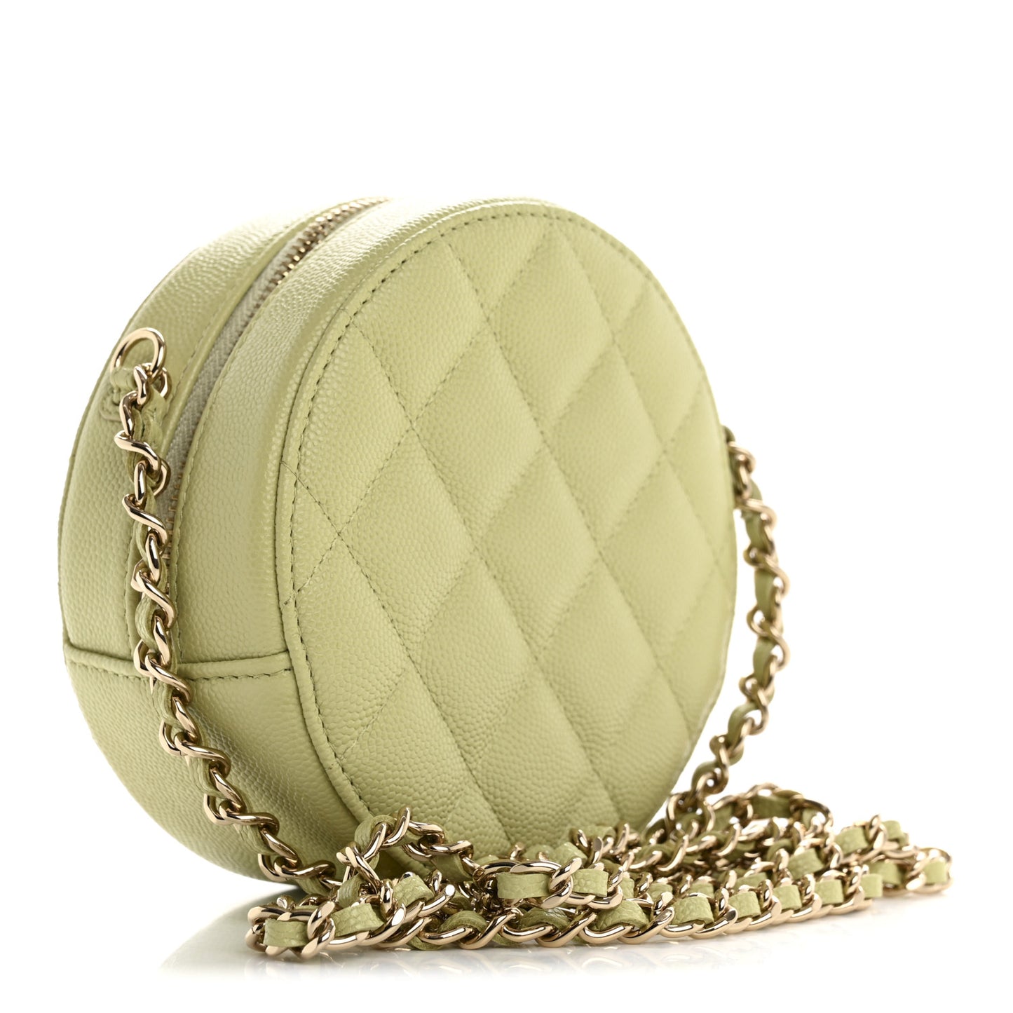 Caviar Quilted French New Wave Round Clutch With Chain Light Green