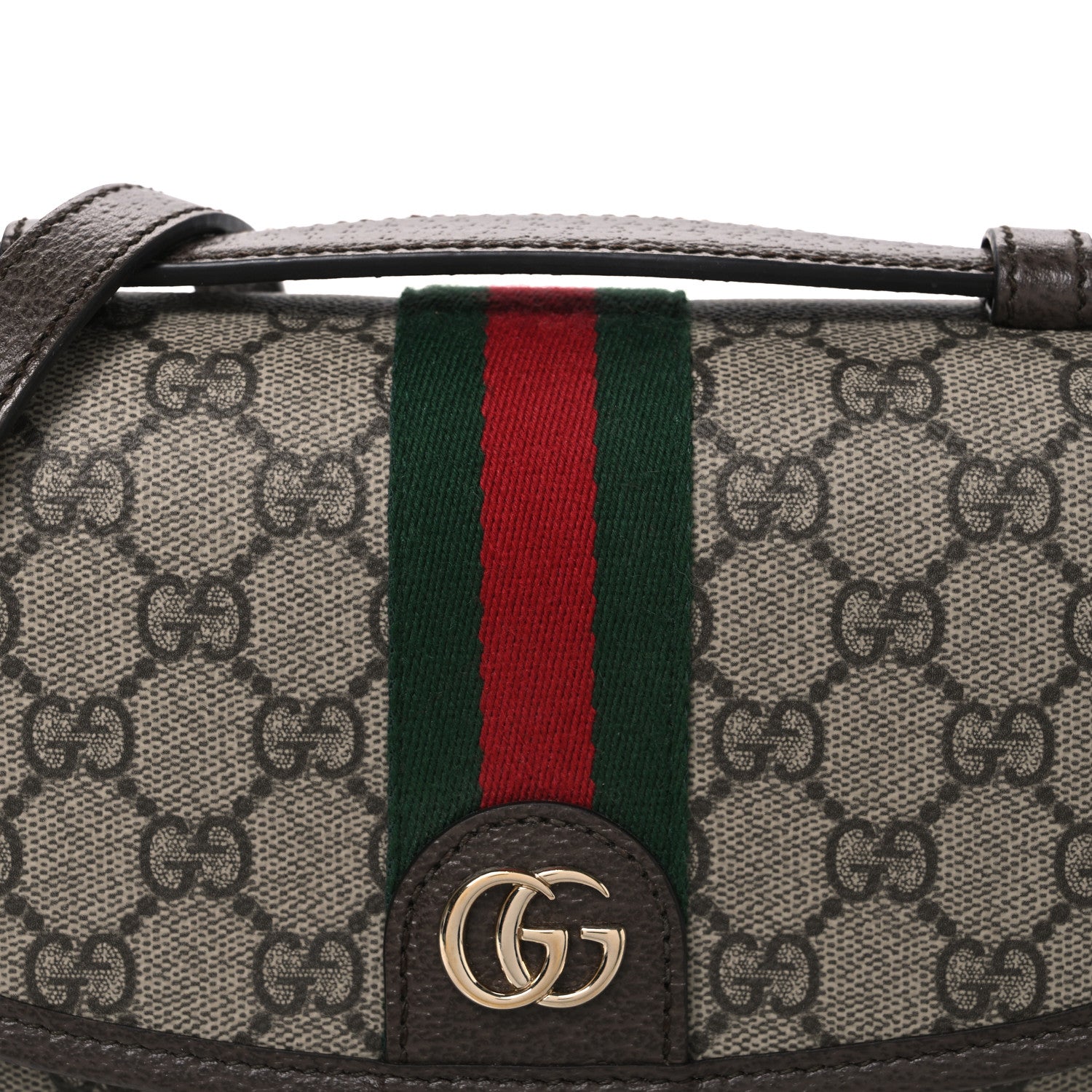 Gucci GG Supreme Monogram Textured Dollar Calfskin Small Ophidia Top Handle Shoulder Bag Beige Brown 8 of 10