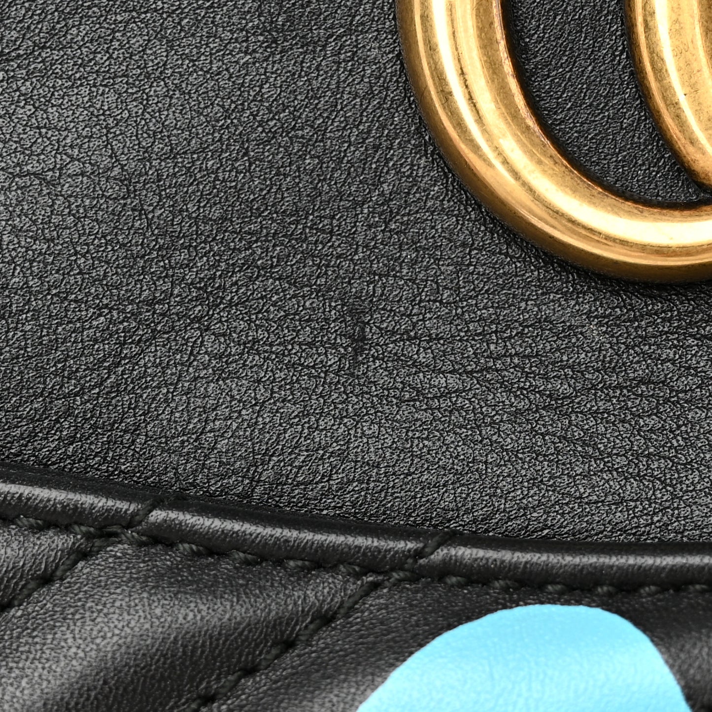 Calfskin Matelasse GucciGhost Medium GG Marmont Chain Shoulder Bag Black New Acquamarine