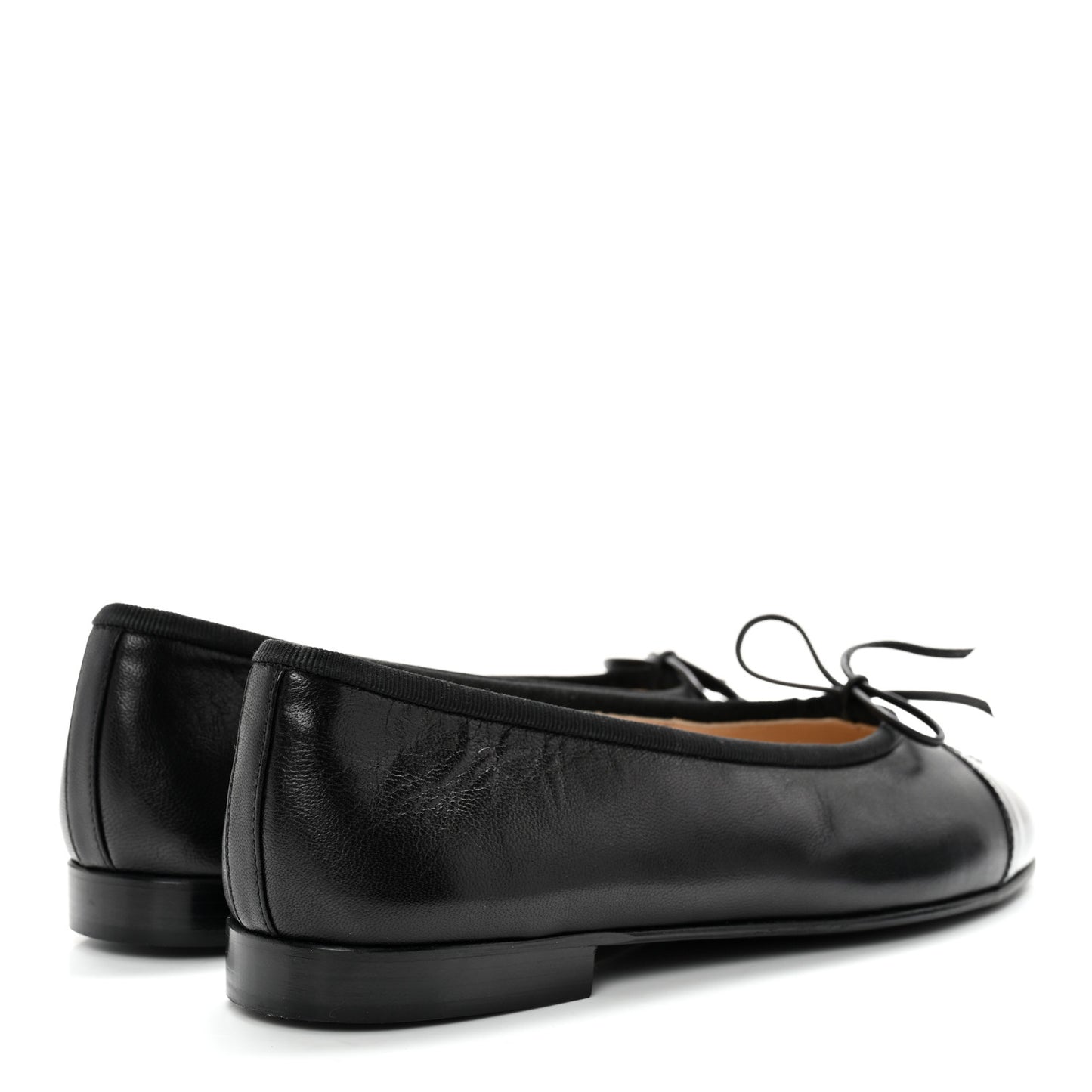 Lambskin Patent CC Cap Toe Ballerina Flats 35.5 Black