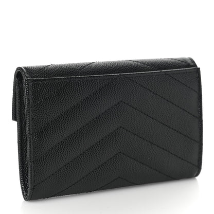 Saint Laurent Grain De Poudre Matelasse Chevron Small Monogram Envelope Wallet Black 3 of 8