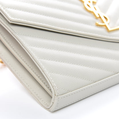 Saint Laurent Grain De Poudre Matelasse Chevron Monogram Chain Wallet Cream 8 of 11